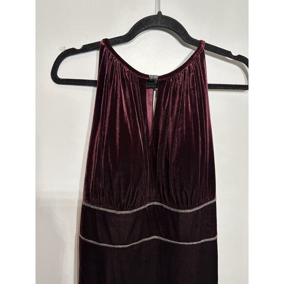 OLEG CASSINI Velvet Gown Sheath Dress Wine Embellished Keyhole Size18 Sleeveless - Picture 3 of 10